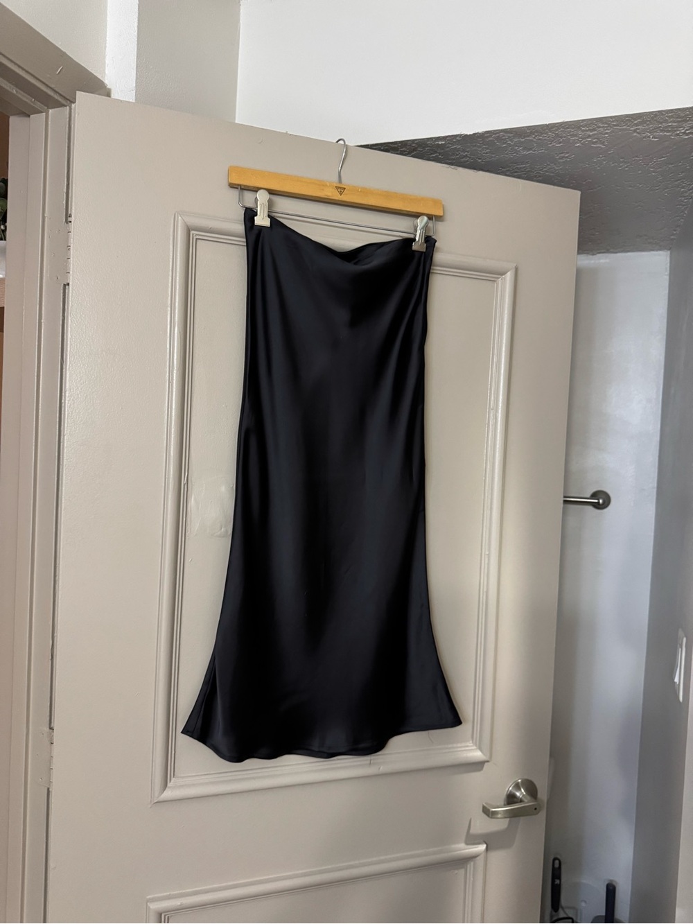 H&M Black Satin Midi Slip Skirt